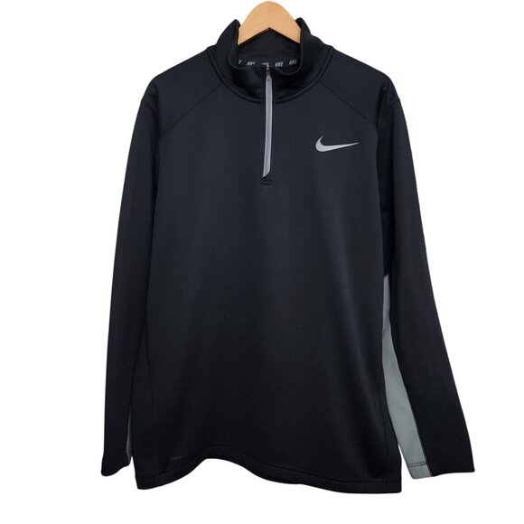 Nike Therma Fit Black Gray Fleece 1/4 Zip Sweater Mens L Active Running - Picture 1 of 7